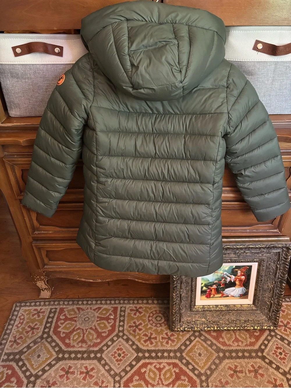 SAVE THE DUCK | Girls | Olive Green | Sherpa-Lined Hooded Puffer Jacket | Size 8